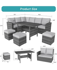 gaomon 7-Piece Outdoor Wicker Sectional Dining Set with Cushions and Storage