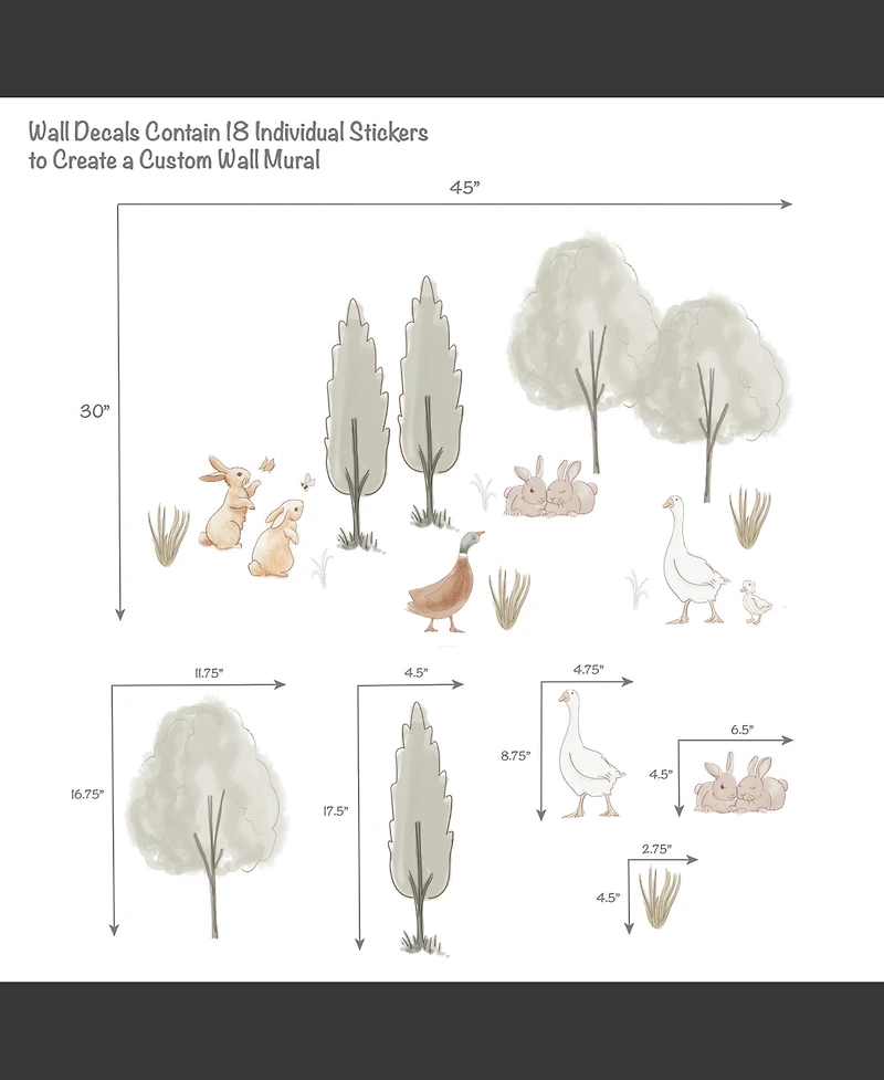 Lambs & Ivy Signature Bunny Hop Woodland Trees/Duck Wall Decals/Stickers