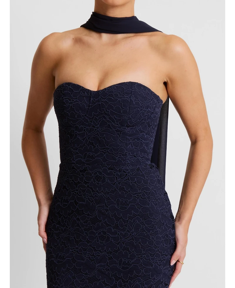 Six Stories Women's Lace Corset Maxi Dress With Neck Scarf