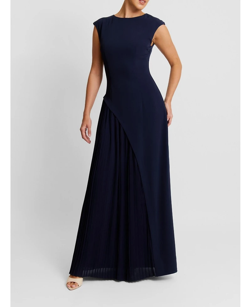 Six Stories Women's Cap Sleeve Pleated Maxi Dress