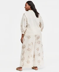 Vince Camuto Plus Size Mid-Rise Wide-Leg Elastic Waist Pants
