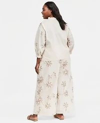 Vince Camuto Plus Size Split Neck Tie Blouse Elastic Waist Pants With Angled Hem