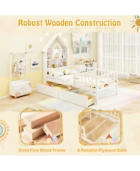 Gouun House Bed Kids Montessori Bed with House-Shaped Storage Headboard