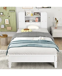Gouun Wooden Platform Bed Frame with Bookcase Storage Headboard