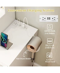 Gouun 44 in Makeup Vanity Desk and Stool Set with Lighted Mirror and Charging Station