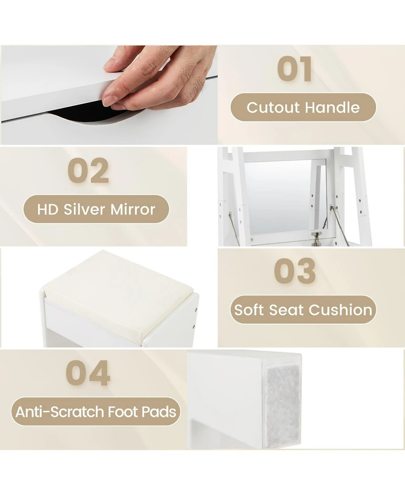 Gouun Flip Top Vanity Desk Set with Hidden Storage and Cushioned Stool