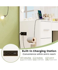 Gouun 43.5 in Vanity Desk with Led Lighted Mirror, 7 Drawers and Storage Stool