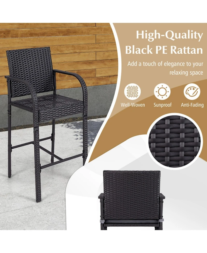 Gouun 3-Piece Wicker Bar Height Patio Set with Cushioned Stools and Square Table