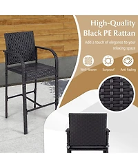 Gouun 3-Piece Wicker Bar Height Patio Set with Cushioned Stools and Square Table