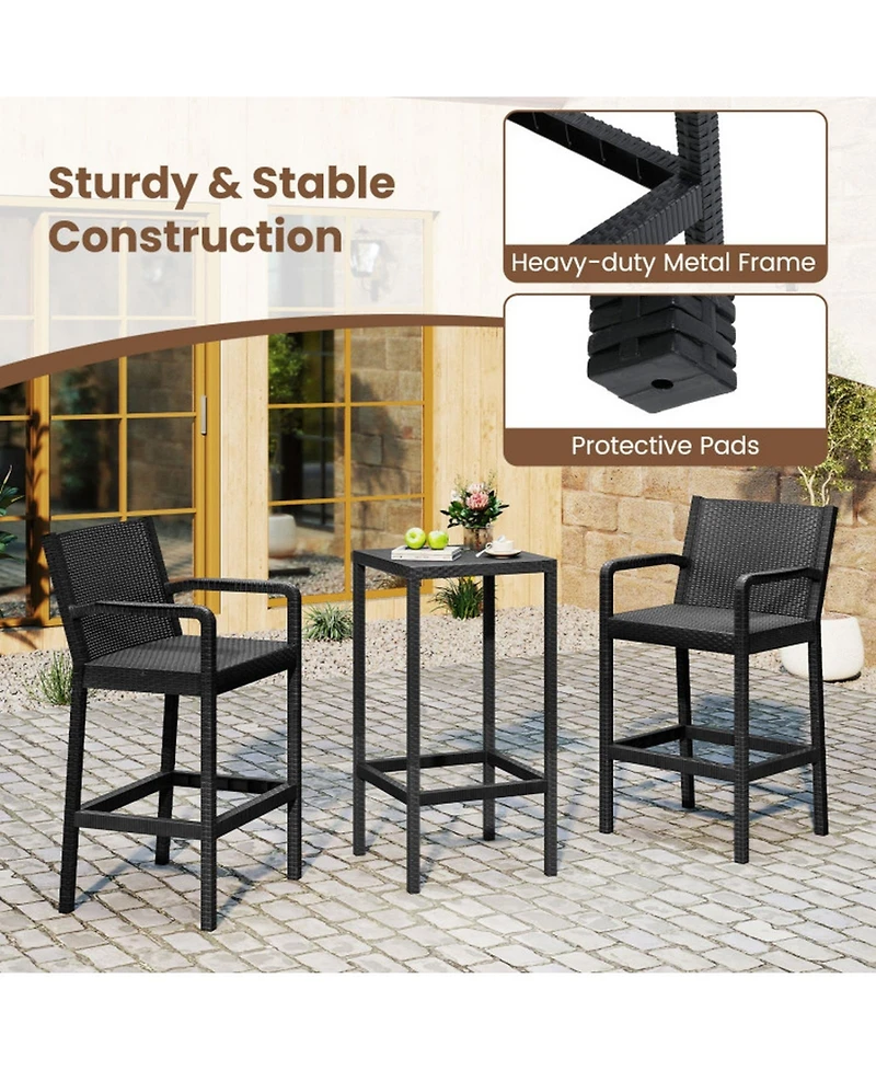Gouun 3-Piece Outdoor Patio Bar Set with Pp Stools Featuring Integrated Armrests