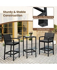 Gouun 3-Piece Outdoor Patio Bar Set with Pp Stools Featuring Integrated Armrests