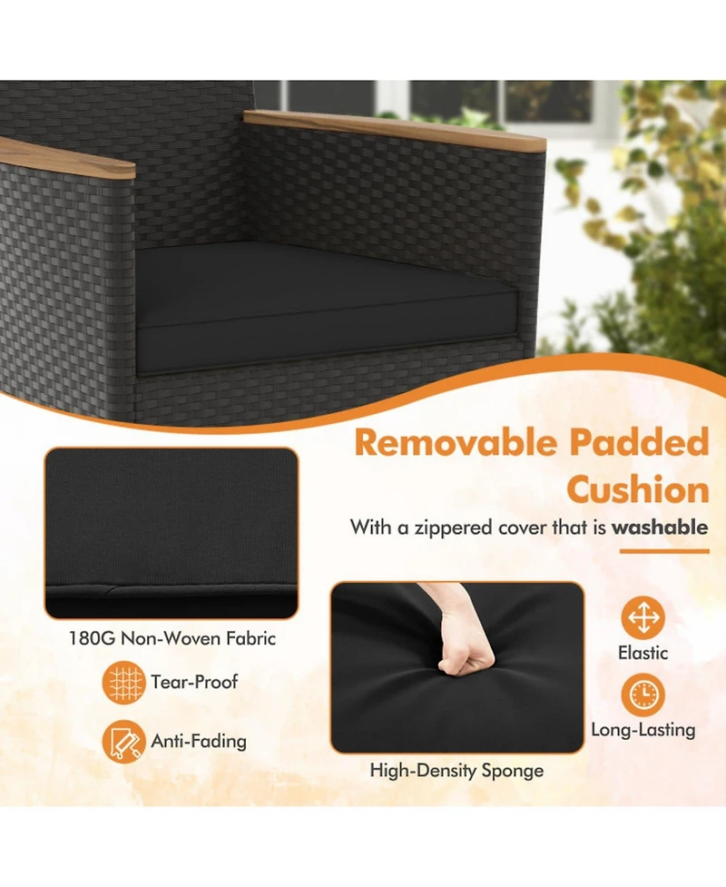 Gouun 5-Piece Patio Dining Set with Acacia Wood Table, Rattan Chairs, Cushions and Umbrella Hole