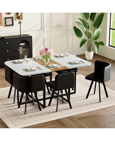 Streamdale Furniture 6-Pieces Faux Marble Dining Set with 6 Leather Chairs