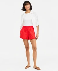 On 34th Women's Linen Blend Ruffled-Hem Pull-On Shorts, Macy's Exclusive
