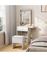 Homfan Makeup Vanity Desk with Smart Led Mirror and Power Station, Small Vanity Desk with with Fold-up Panel, Storage Chair and Open Shelves