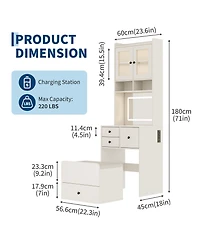 Homfan Modern Vanity Desk with Sliding Led Mirror, 4 Spacious Drawers, Makeup Dressing Table for Bedroom Organization, Sleek Design
