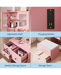Homfan Modern Vanity Desk with Sliding Led Mirror, 4 Spacious Drawers, Makeup Dressing Table for Bedroom Organization, Sleek Design