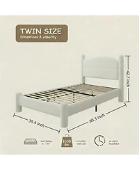Homfan Boucle Bed Frame, Upholstered Platform Cloud Bed with Soft Round Headboard, Heavy Duty and Noise Free, No Box Spring Needed