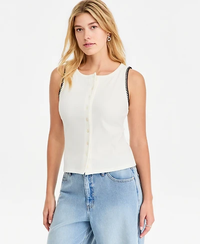 On 34th Women's Sleeveless Rib-Knit Whipstitch Button Front Top, Macy's Exclusive