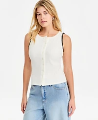 On 34th Women's Sleeveless Rib-Knit Whipstitch Button Front Top, Macy's Exclusive