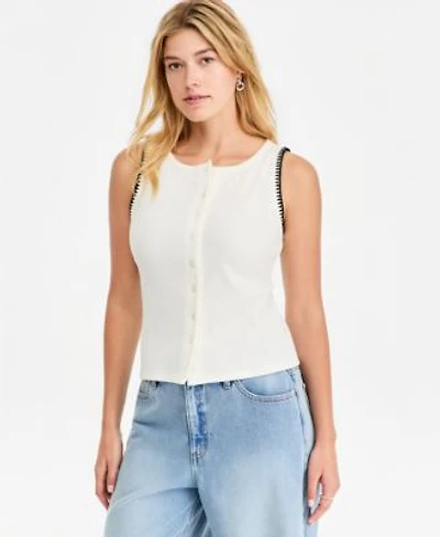 On 34th Womens Sleeveless Rib Knit Whipstitch Button Front Top Macys Exclusive
