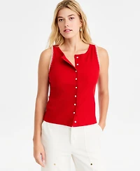 On 34th Women's Sleeveless Rib-Knit Whipstitch Button Front Top, Macy's Exclusive