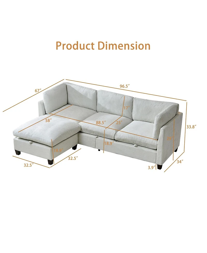 Streamdale Furniture Chenille 96.5" Sectional Sofa with Ottoman