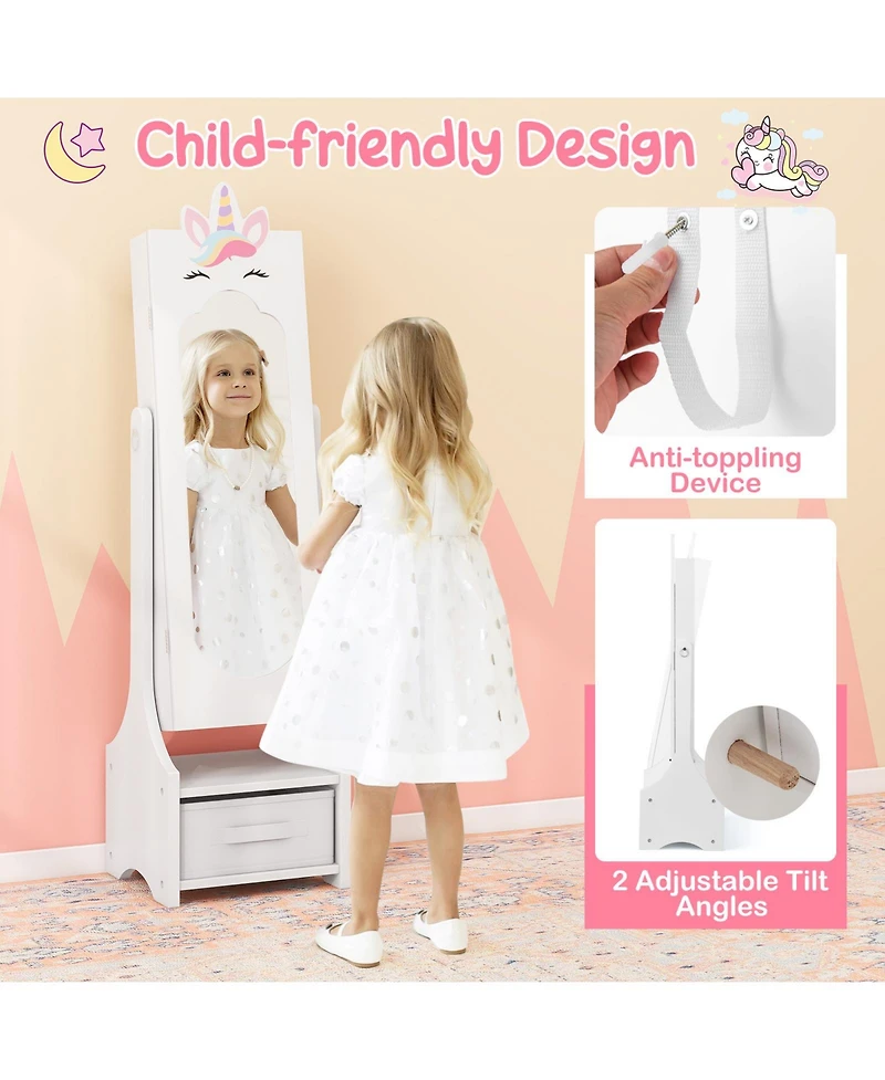 Gouun Kids Princess Vanity Table and Stool Set with Jewelry Cabinet