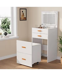 Homfan 3-in-1 Compact Vanity Desk with Mirror and Adjustable Led Lights, Dressing Table Set Storage Rolling Chair, For Girls' Bedrooms