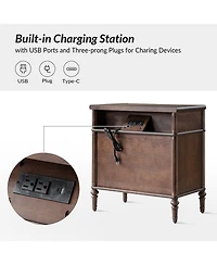 Hulala Home Kaybri Transitional 28"W 3-Drawer Fluted Solid End Table with Built-in Power Outlets