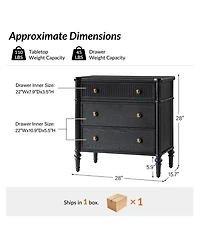 Hulala Home Kaybri Transitional 28"W 3-Drawer Fluted Solid End Table with Built-in Power Outlets