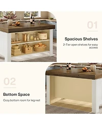 Tribesigns Two-Tone Kitchen Island Table with Storage Shelves, 55 Inch Counter Height Bar Table with Wood Look Top