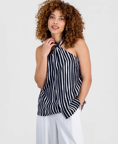 I.n.c. International Concepts Petite Striped Halter-Neck Sleeveless Top, Macy's Exclusive