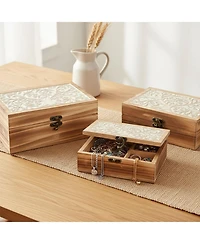 Yigii 3 Piece Tree Of Life Carved Wooden Keepsake Boxes Decorative Storage Trinket Memorabilia