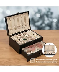 Yigii Rustic Wooden Jewelry Organizer Box for Women Farmhouse Style Solid Wood Linen Lined Multifunctional Holder