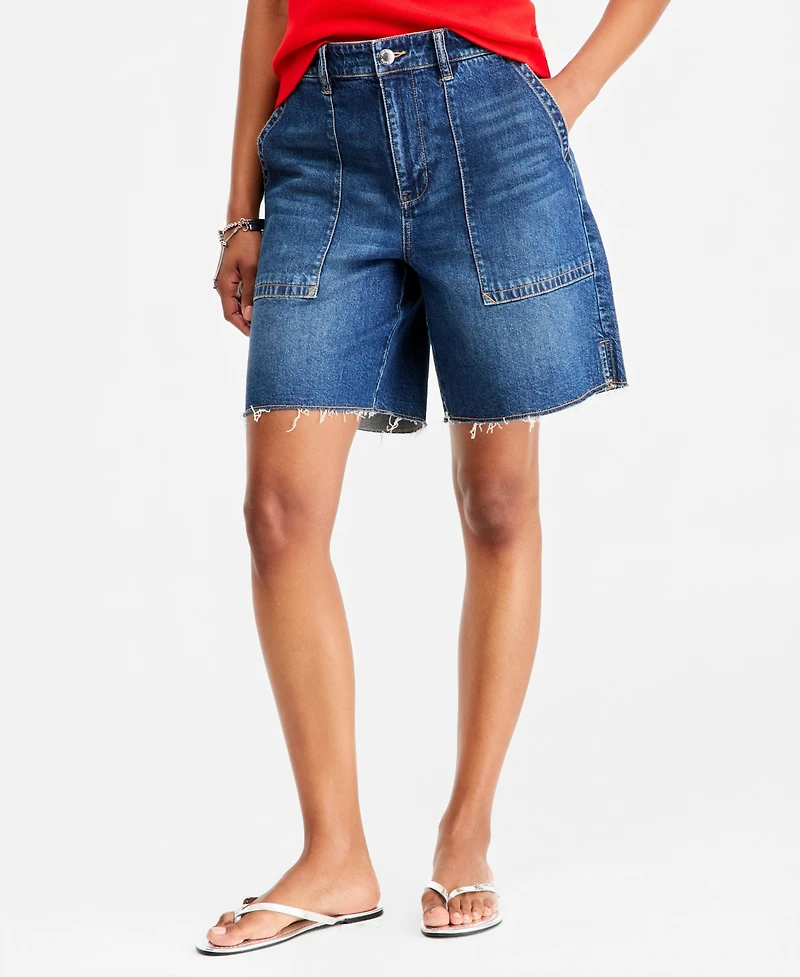 On 34th Women's High Rise A-line Denim Utility Bermuda Shorts, Macy's Exclusive