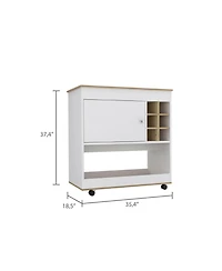 Flynama Light Oak Bar Cart with Lower Panel, 6 Bottle Cubbies and 1 Cabinet