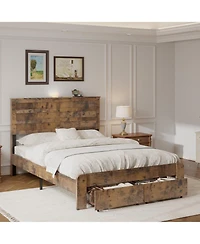 Lucky One Full-size bed frame with 2 storage drawers and 2 Usb ports