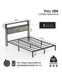 Lucky One Full Size Bed Frame with Headboard, Rgb Led Light and Charging Station