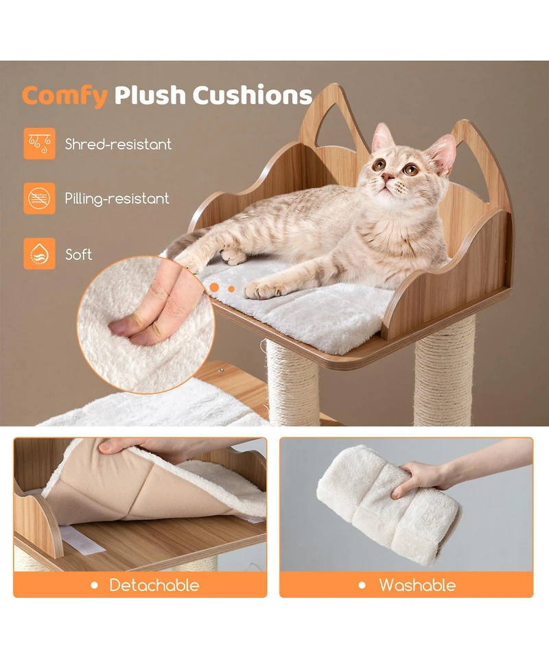 Cozito Cat Tree Wooden with 2-Floor Condo and Cushions