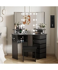 Homfan Corner Makeup Vanity Desk with Led Mirror