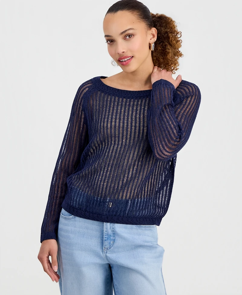 I.n.c. International Concepts Petite Open-Knit Boat-Neck Sweater, Macy's Exclusive
