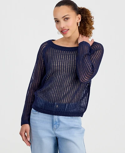 I.n.c. International Concepts Petite Open-Knit Boat-Neck Sweater, Macy's Exclusive