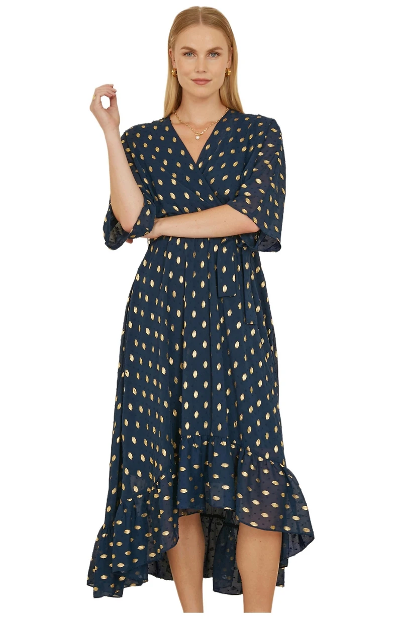 Yumi Women's Foil Print Wrap Over Dress