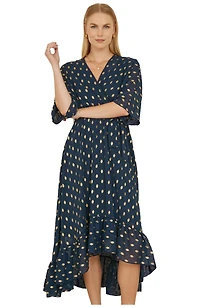 Yumi Women's Foil Print Wrap Over Dress