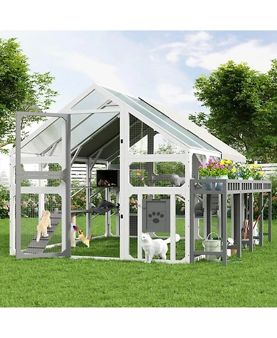 6thdruple Large Outdoor Cat House with Planter Stand, Multi-Level Catio and Waterproof Roof