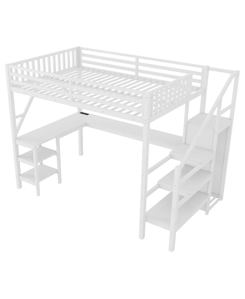 Streamdale Furniture Full Loft Bed Wardrobe, Desk and Led Light