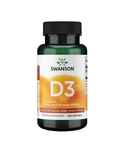 Swanson Vitamin D3, Bone Health and Immune Support, Calcium Absorption and Distribution, Vitamin Supplement, 250 Softgels