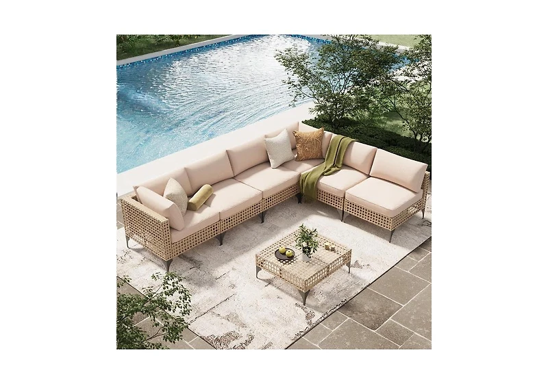 Aecojoy 7-Piece Patio Outdoor Furniture Set, Boho Sectional Set