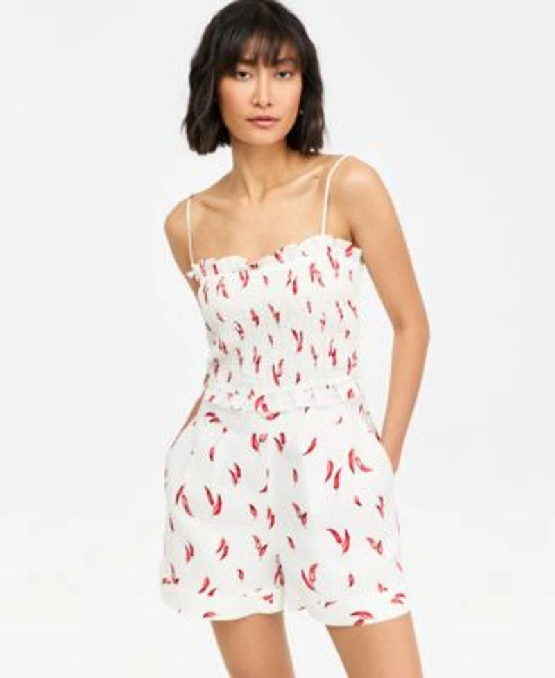 On 34th Womens Printed Smocked Tank Printed Pleated Shorts Macys Exclusive